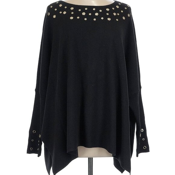 Chico's Black Grommet Detail Sweater  Poncho Embellished  S/M - Picture 3 of 4